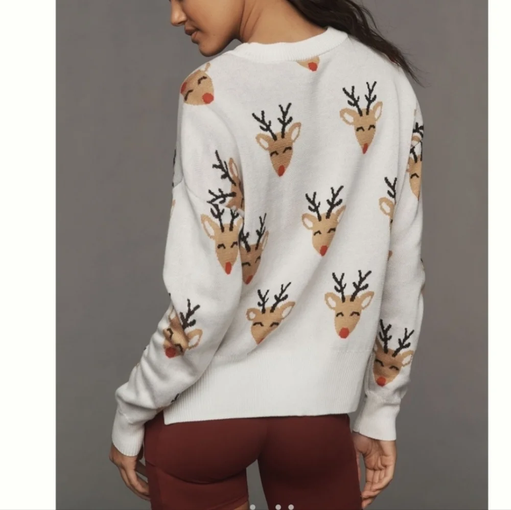 Anthropologie Beach Riot Christmas Reindeer Novelty Pullover Crewneck Sweater XL